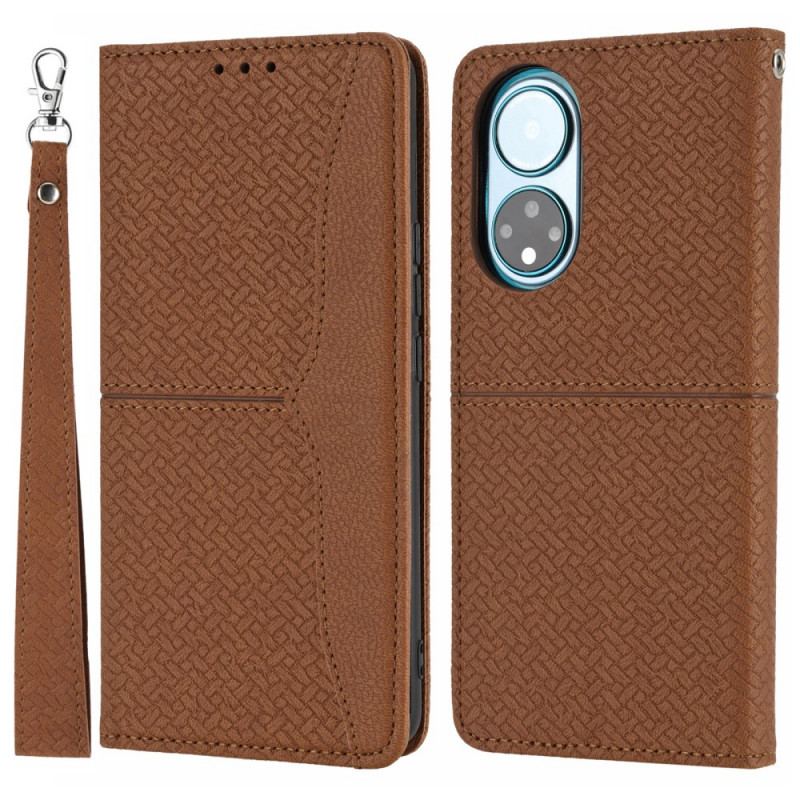 Capa Flip Para Huawei Nova 9 Pro De Cordão Estilo De Couro Trançado Com Tiras