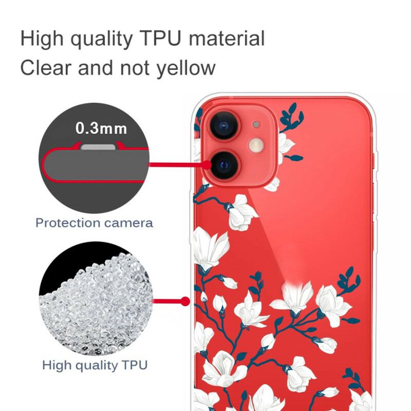 Capa De Celular Para iPhone 13 Mini Flores Brancas