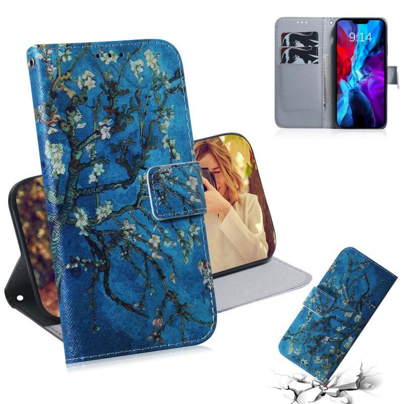 Capa De Couro Para iPhone 13 Mini Ramo De Árvore Florido