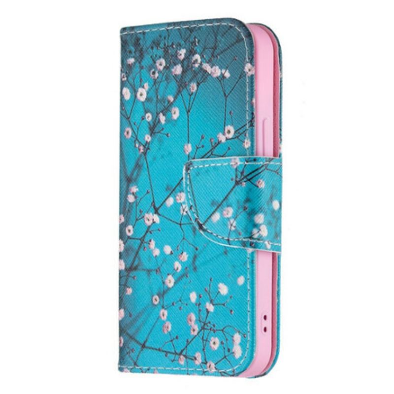 Capa De Couro Para iPhone 13 Mini Ramo Florido
