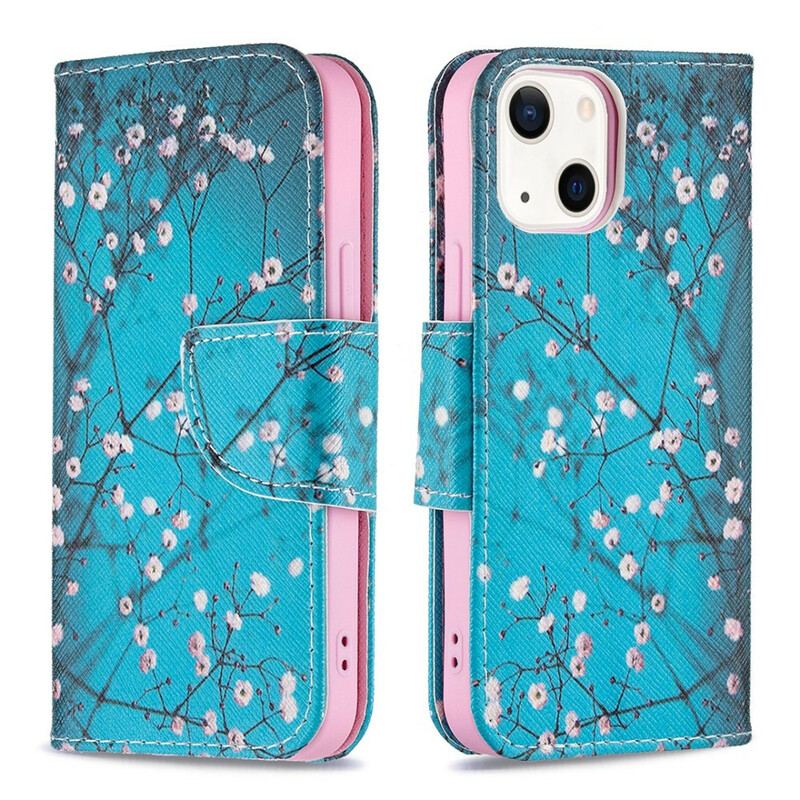 Capa De Couro Para iPhone 13 Mini Ramo Florido