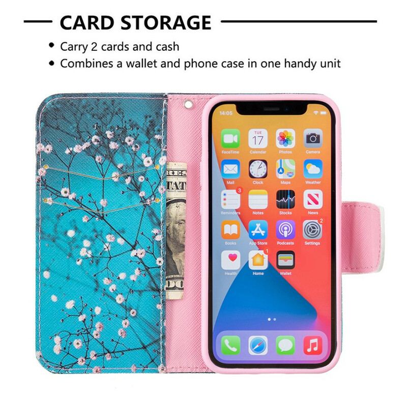 Capa De Couro Para iPhone 13 Mini Ramo Florido