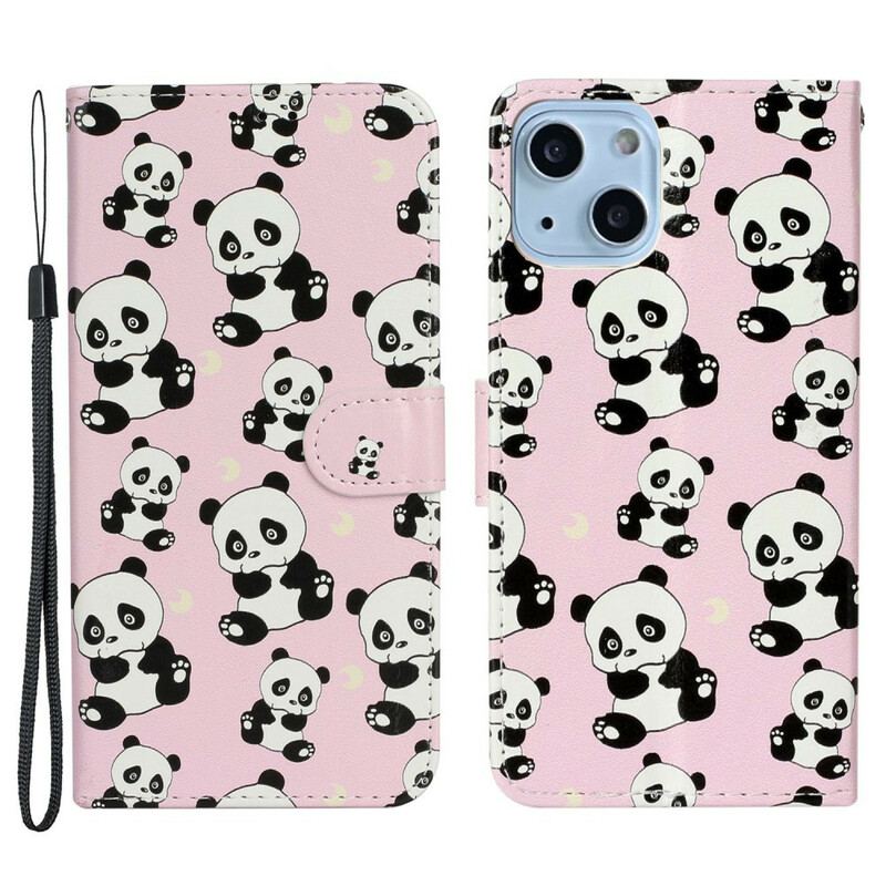 Capa Em Pele Para iPhone 13 Mini Vários Pandas