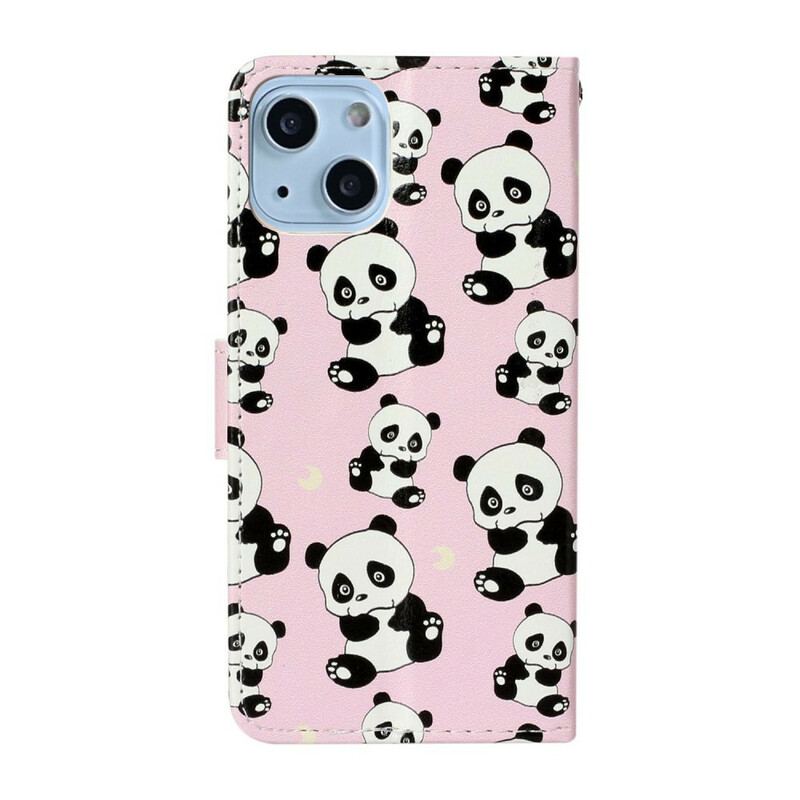 Capa Em Pele Para iPhone 13 Mini Vários Pandas