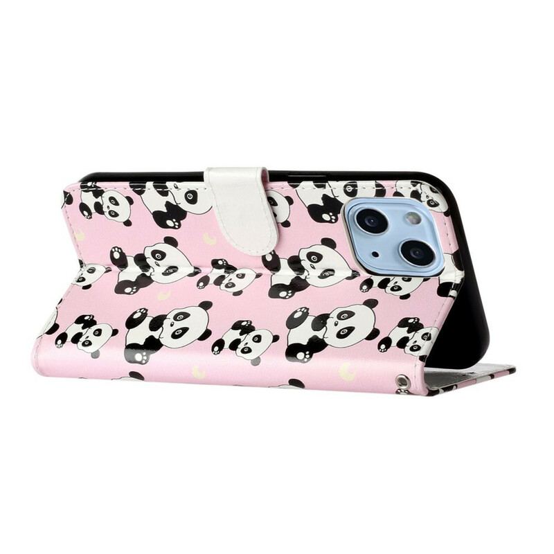 Capa Em Pele Para iPhone 13 Mini Vários Pandas