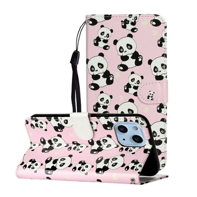 Capa Em Pele Para iPhone 13 Mini Vários Pandas
