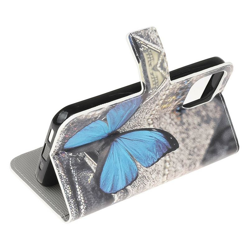 Capa Flip Para iPhone 13 Mini Borboleta Azul