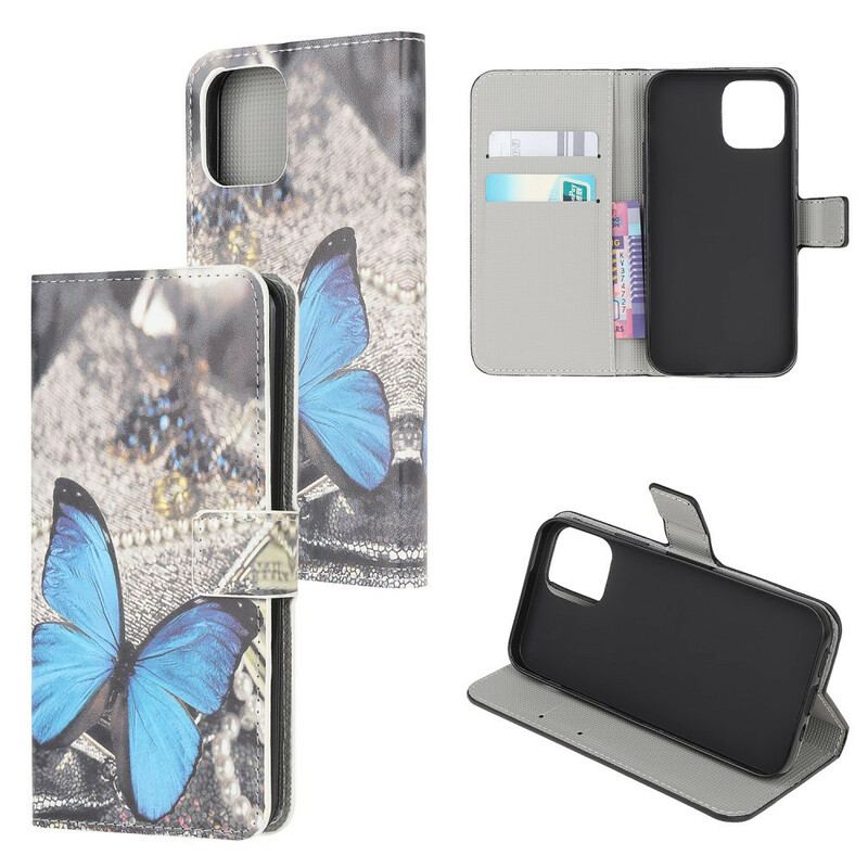 Capa Flip Para iPhone 13 Mini Borboleta Azul