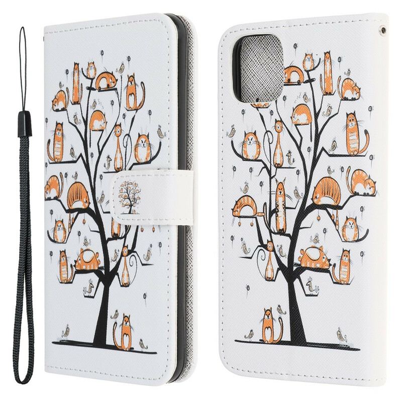 Capa Flip Para iPhone 13 Mini De Cordão Gatos Divertidos Com Alça