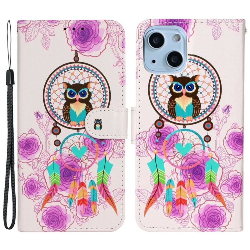 Capa Flip Para iPhone 13 Mini De Cordão Mandala Coruja