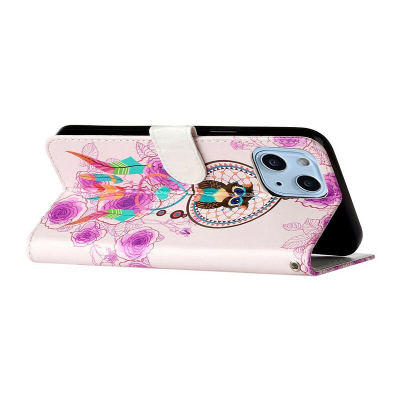Capa Flip Para iPhone 13 Mini De Cordão Mandala Coruja
