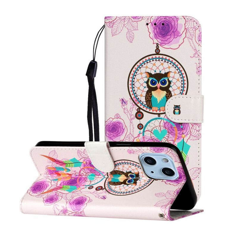 Capa Flip Para iPhone 13 Mini De Cordão Mandala Coruja