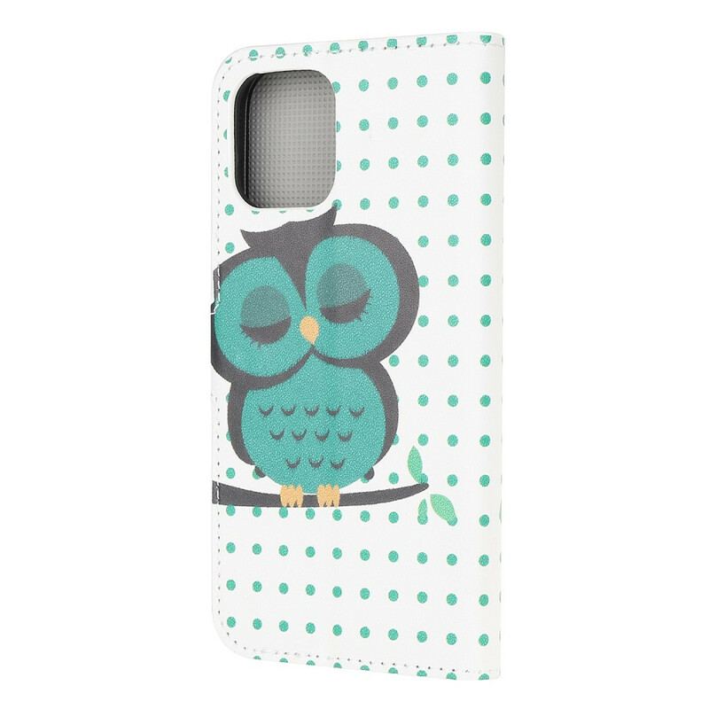 Capa Flip Para iPhone 13 Mini Coruja Adormecida