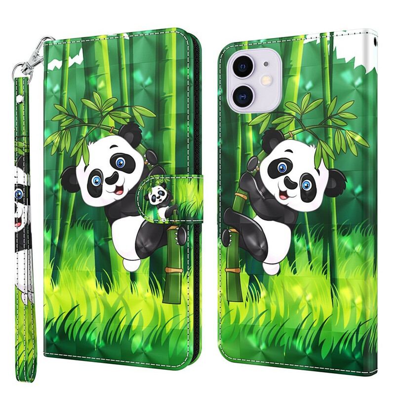 Capa Folio Para iPhone 13 Mini Panda E Bambu
