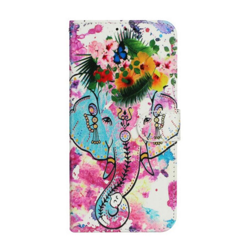 Capa Folio Para iPhone 13 Mini Pintura De Elefante