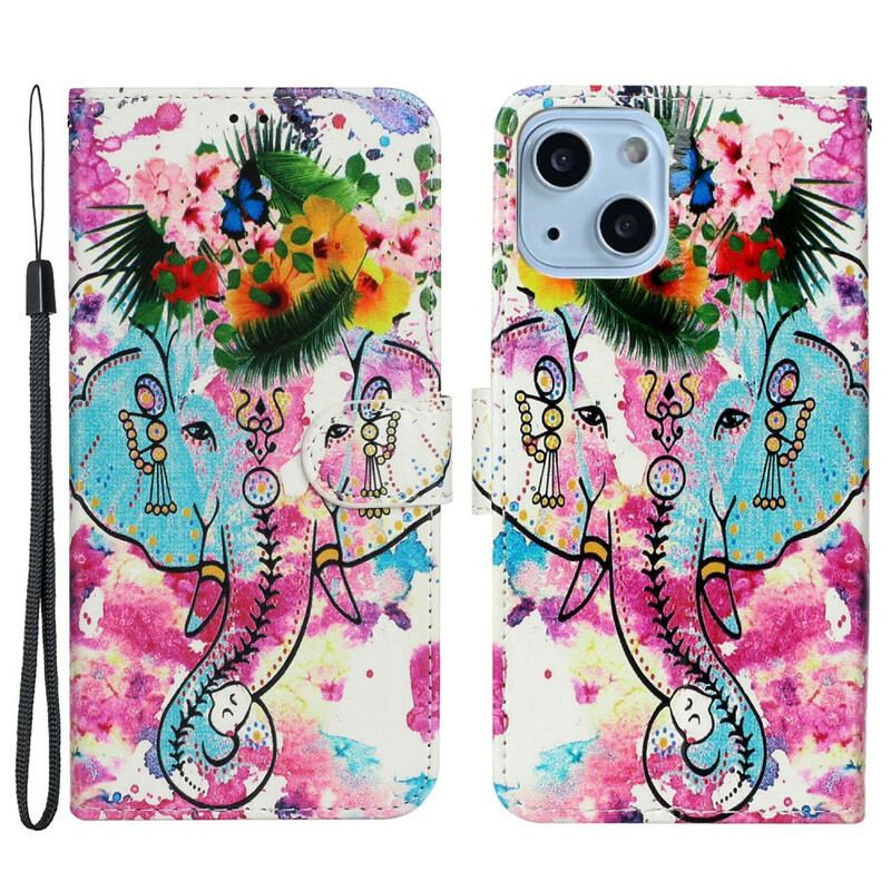 Capa Folio Para iPhone 13 Mini Pintura De Elefante