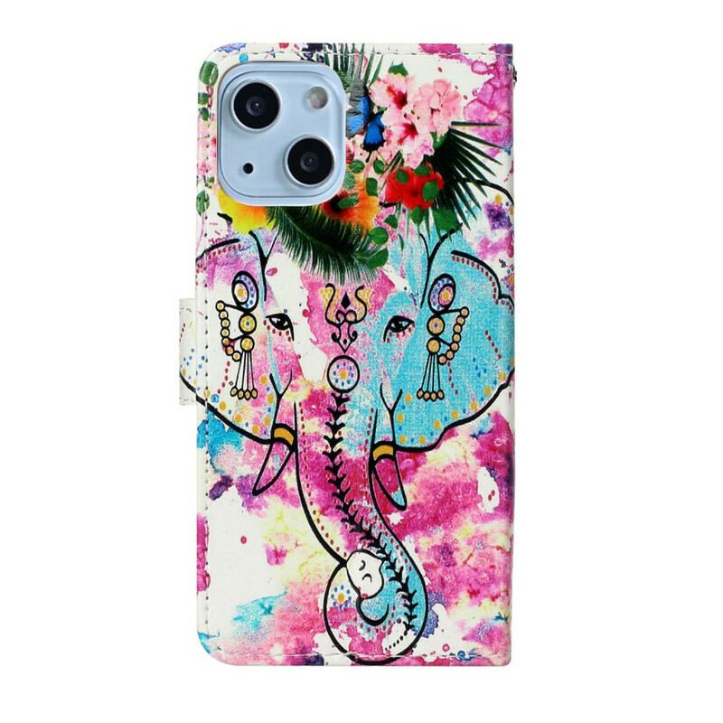 Capa Folio Para iPhone 13 Mini Pintura De Elefante