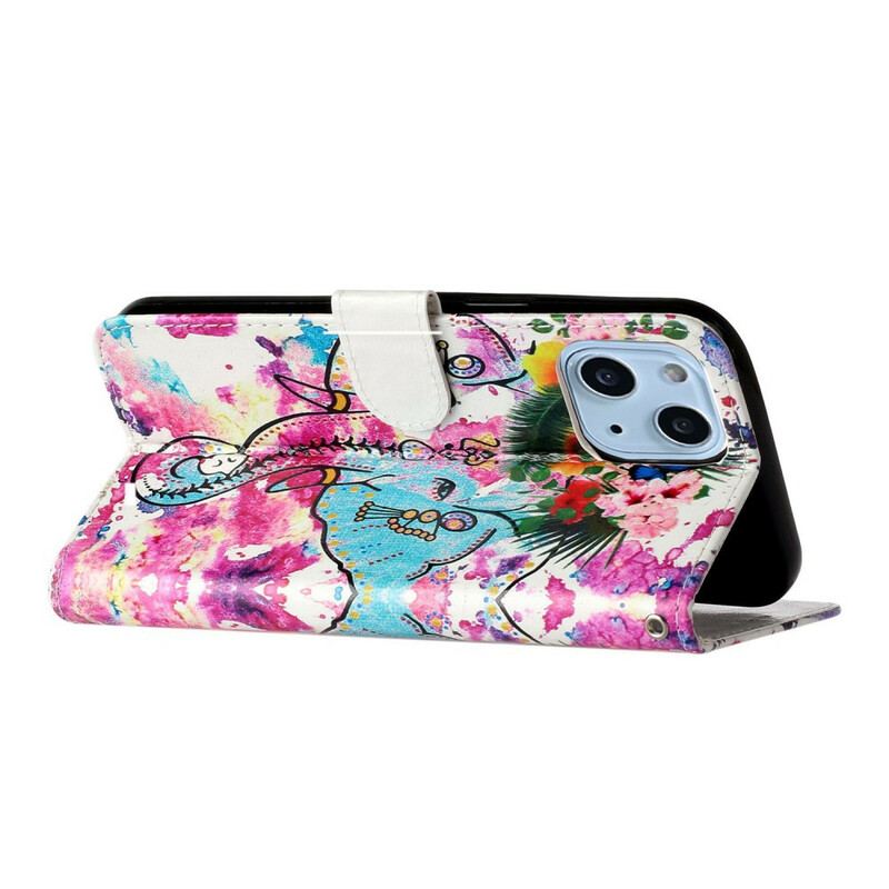 Capa Folio Para iPhone 13 Mini Pintura De Elefante