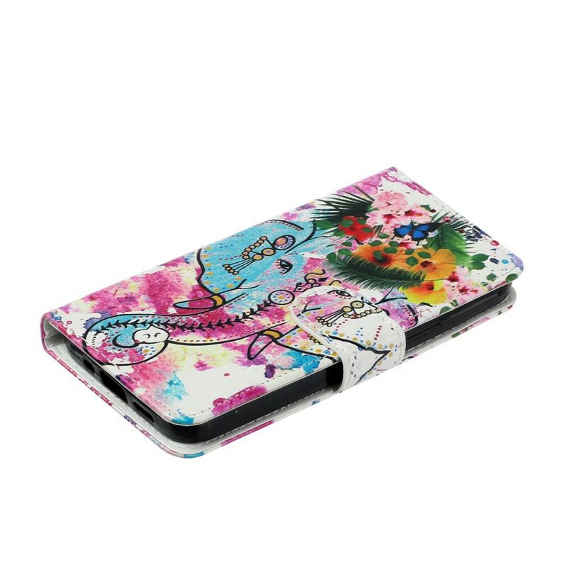 Capa Folio Para iPhone 13 Mini Pintura De Elefante