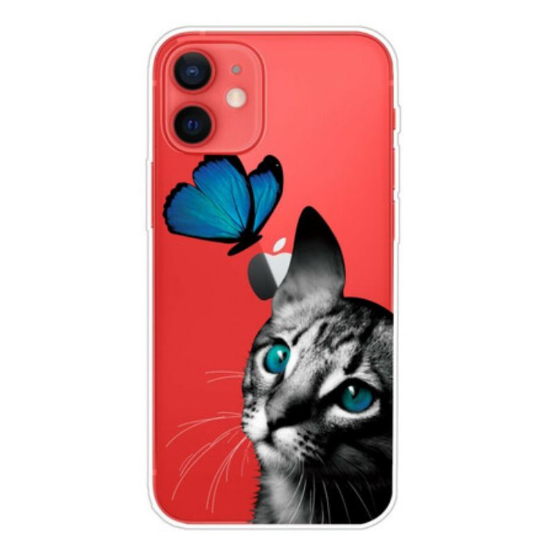 Capa Para iPhone 13 Mini Gato E Borboleta