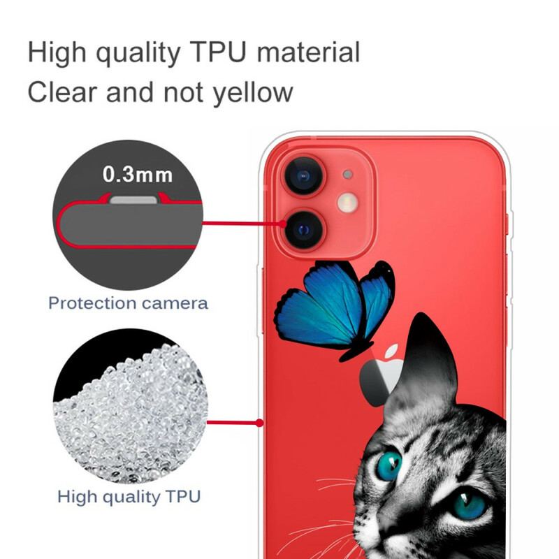 Capa Para iPhone 13 Mini Gato E Borboleta