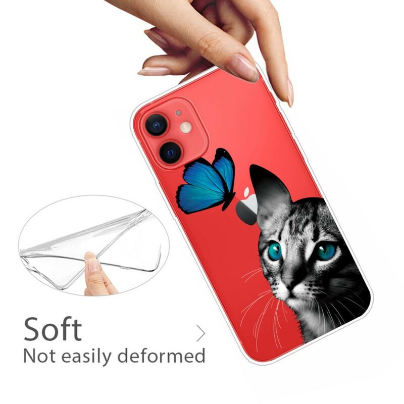 Capa Para iPhone 13 Mini Gato E Borboleta
