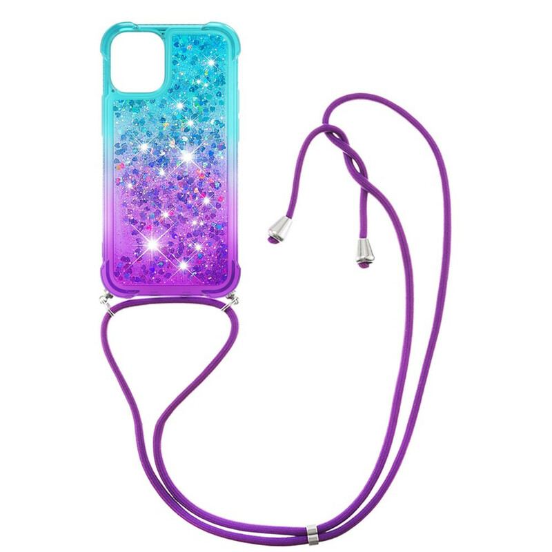 Capa Para iPhone 13 Mini Lantejoulas E Cordão De Silicone