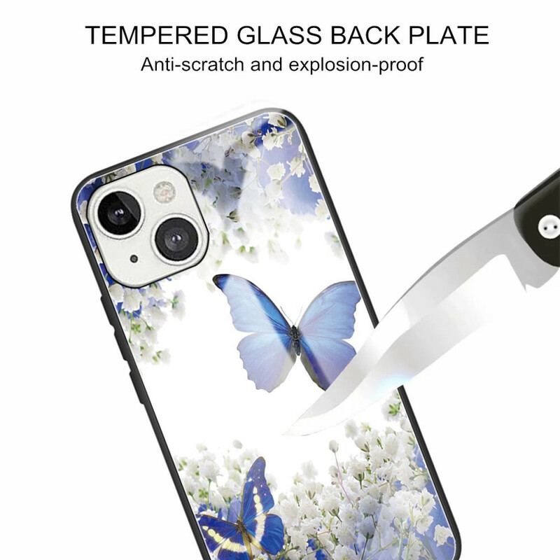 Capa Para iPhone 13 Mini Vidro Temperado Com Design De Borboletas