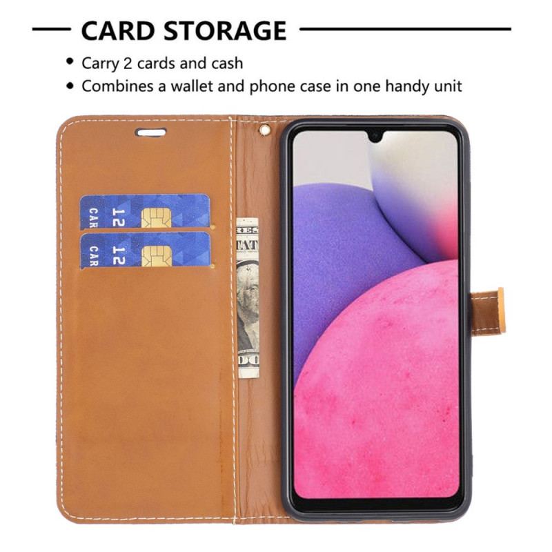 Capa De Couro Para Samsung Galaxy A33 5G De Cordão Correia Efeito Tecido E Couro