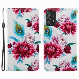 Capa De Couro Para Samsung Galaxy A33 5G Flores Intensas
