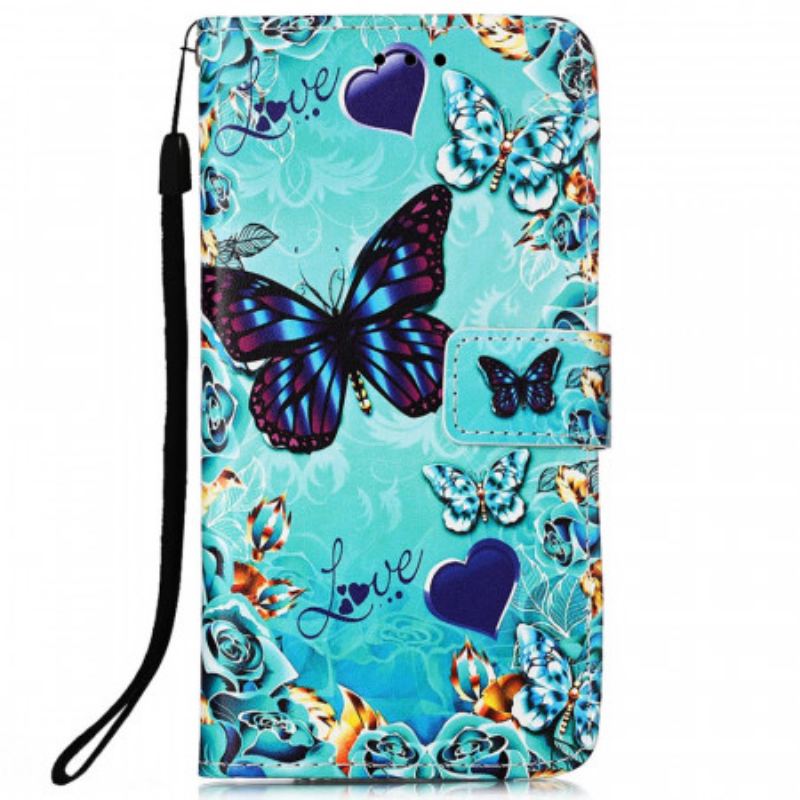 Capa Em Pele Para Samsung Galaxy A33 5G De Cordão Tanga Borboletas
