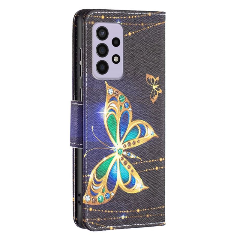 Capa Flip Para Samsung Galaxy A33 5G Borboletas Douradas