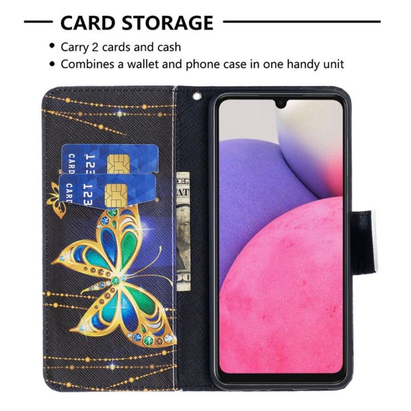 Capa Flip Para Samsung Galaxy A33 5G Borboletas Douradas