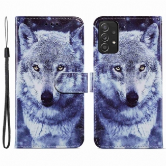 Capa Flip Para Samsung Galaxy A33 5G Lobo Soberbo Com Cordão