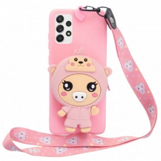 Capa Para Samsung Galaxy A33 5G Porco 3d Com Cordão De Mosquetão