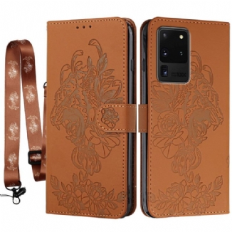 Capa De Couro Para Samsung Galaxy S20 Ultra De Cordão Tigre Barroco Strappy
