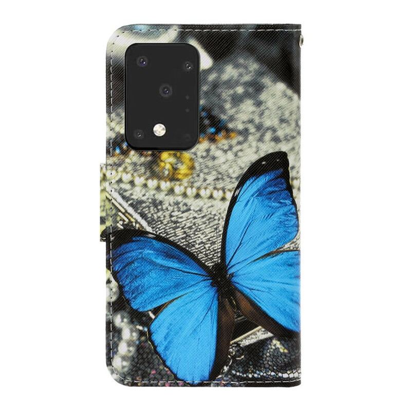 Capa De Couro Para Samsung Galaxy S20 Ultra De Cordão Variações De Tiras Borboletas