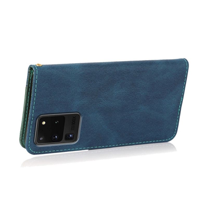 Capa De Couro Para Samsung Galaxy S20 Ultra Couro Falso Triângulo De Dois Tons