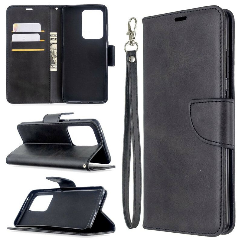 Capa Em Pele Para Samsung Galaxy S20 Ultra Flip Retalho Liso Oblíquo