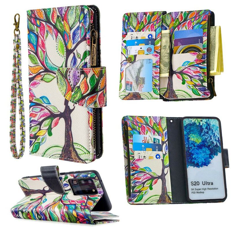 Capa Flip Para Samsung Galaxy S20 Ultra Bolso De Árvore Com Zíper