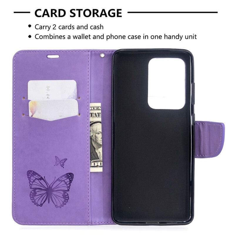 Capa Flip Para Samsung Galaxy S20 Ultra Borboletas Voando Com Cordão