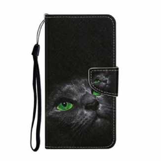 Capa Flip Para Samsung Galaxy S20 Ultra Gato De Olhos Verdes Com Cordão