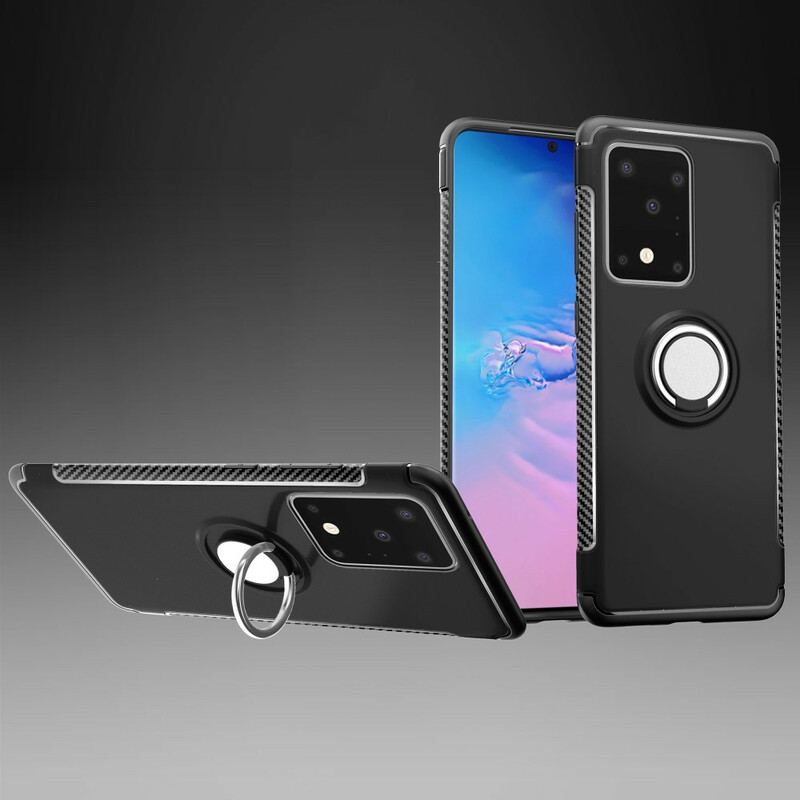Capa Para Samsung Galaxy S20 Ultra Anel De Metal De Fibra De Carbono