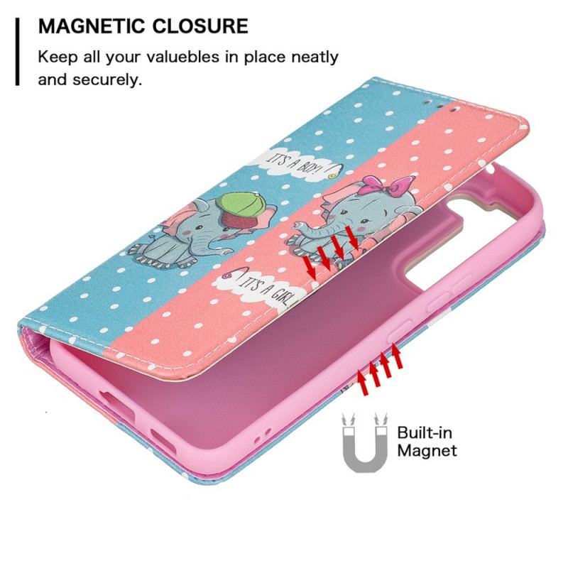 Capa De Celular Para Samsung Galaxy S22 5G Flip Bebês Elefantes