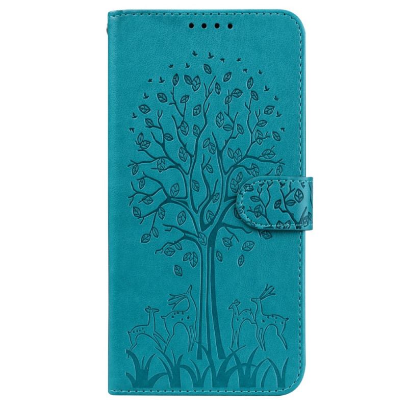 Capa De Couro Para Samsung Galaxy S22 5G Árvore E Veado