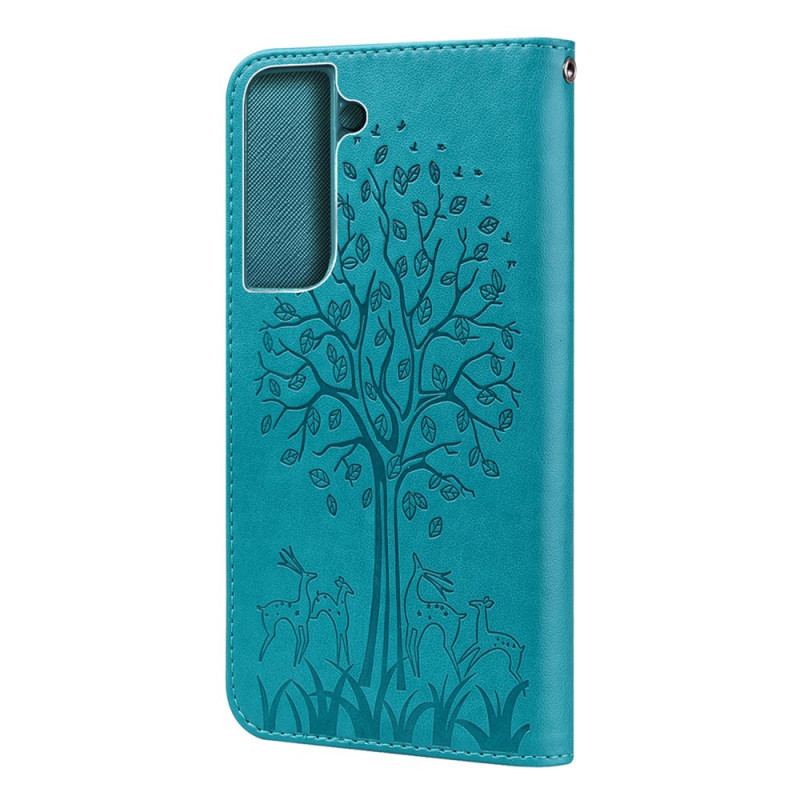Capa De Couro Para Samsung Galaxy S22 5G Árvore E Veado