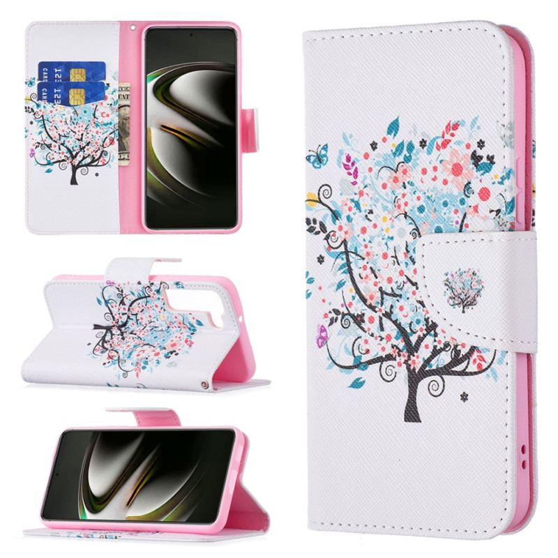 Capa De Couro Para Samsung Galaxy S22 5G Árvore Florida