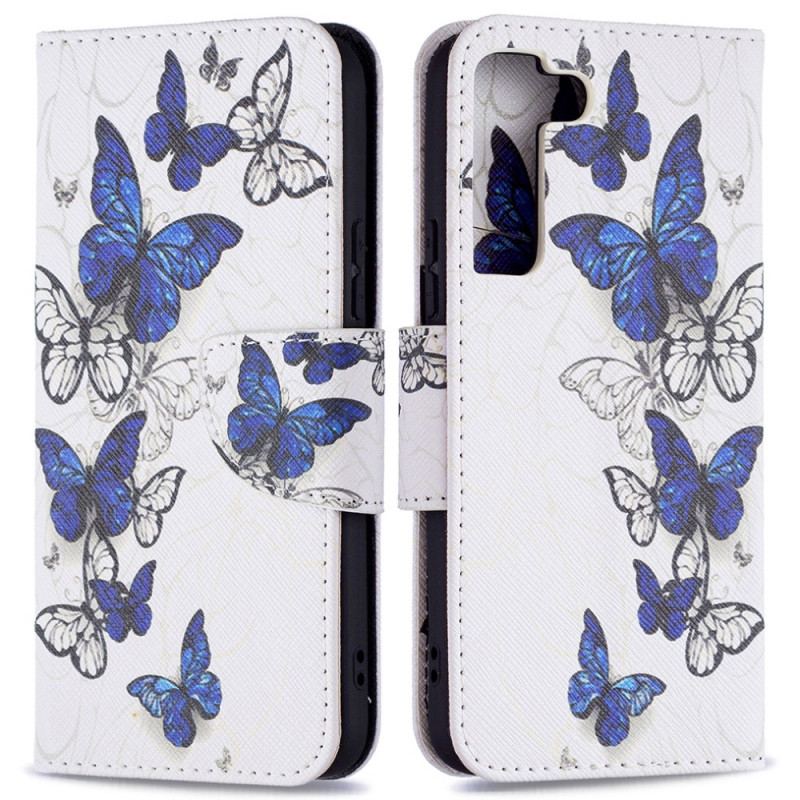 Capa De Couro Para Samsung Galaxy S22 5G Borboletas Reis