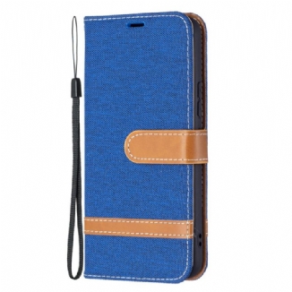 Capa De Couro Para Samsung Galaxy S22 5G De Cordão Correia Efeito Tecido E Couro