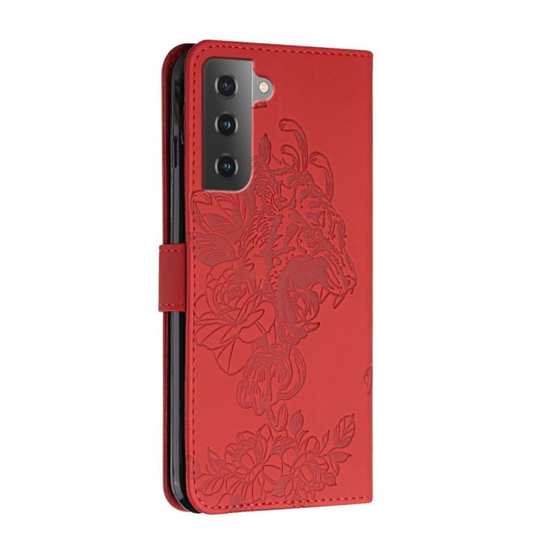 Capa De Couro Para Samsung Galaxy S22 5G De Cordão Tigre Barroco Strappy